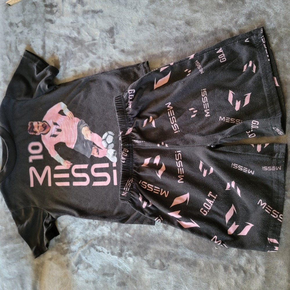 Messi 2-piece Pajama Set Kids Size 4/5 Black Pink Excellent Soccer GOAT 705